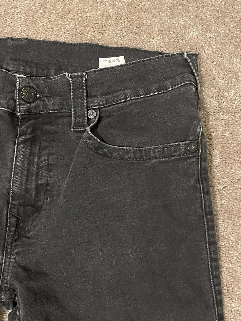 True Religion Jeans Mens 34x32 Black Section Straight Stretch Denim Flap Pockets